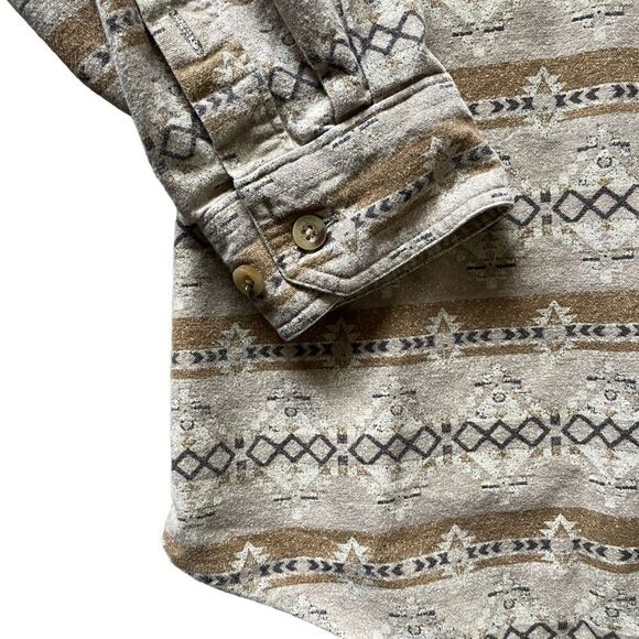 WOOLRICH Shale Aztec Stripe Button Down Shirt Tan Brown Size Large Men's - Picture 3 of 6
